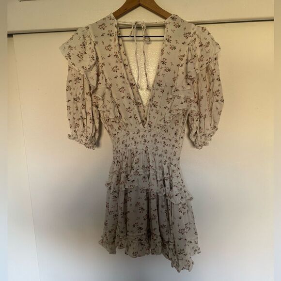 Jen's Pirate Booty Petit Floral Cream Puff Sleeve Dress Medium - Picture 4 of 9